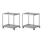 Table d'appoint rectangulaire à plateau supérieur en verre doré sur roulettes