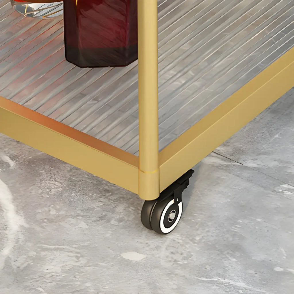 Table d'appoint rectangulaire à plateau supérieur en verre doré sur roulettes