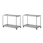 Table d'appoint rectangulaire à plateau supérieur en verre doré sur roulettes