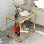 Table d'appoint rectangulaire à plateau supérieur en verre doré sur roulettes