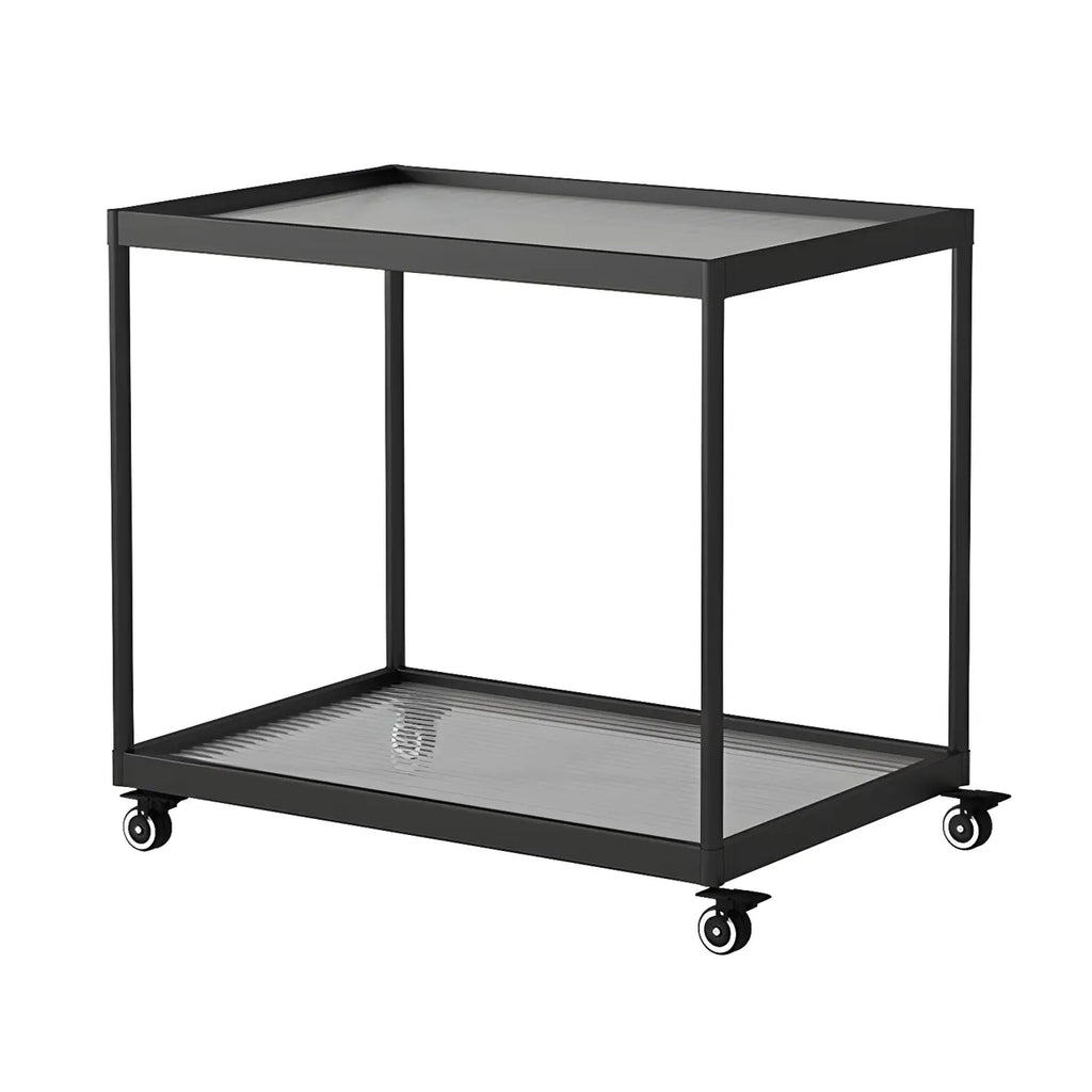 Table d'appoint rectangulaire à plateau supérieur en verre doré sur roulettes