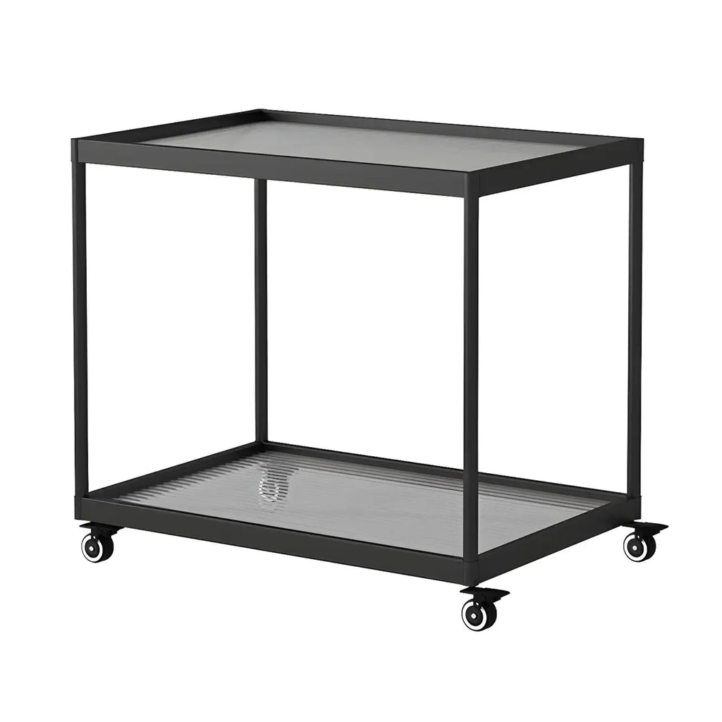 Table d'appoint rectangulaire à plateau supérieur en verre doré sur roulettes