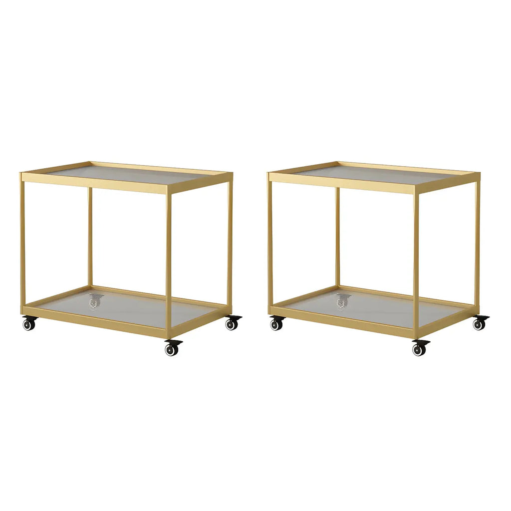 Table d'appoint rectangulaire à plateau supérieur en verre doré sur roulettes