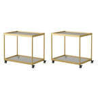 Table d'appoint rectangulaire à plateau supérieur en verre doré sur roulettes