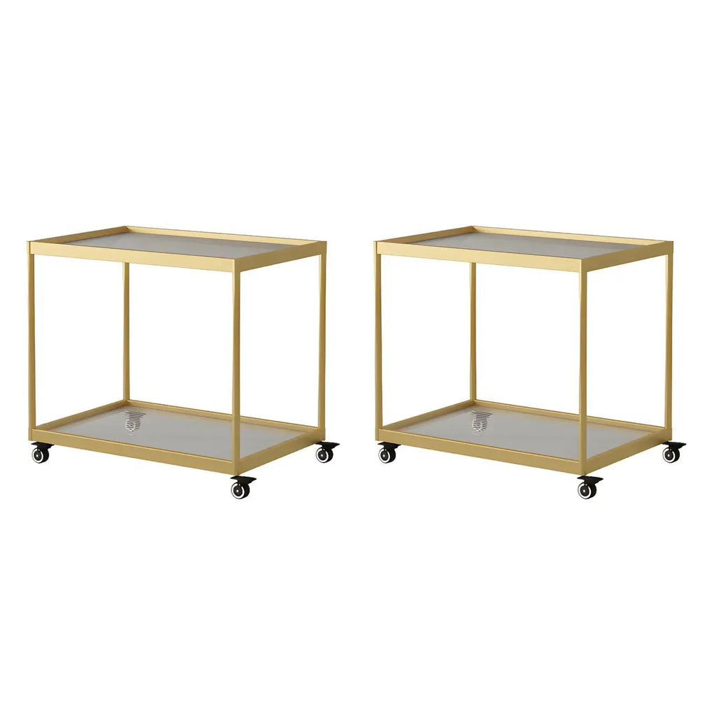 Table d'appoint rectangulaire à plateau supérieur en verre doré sur roulettes