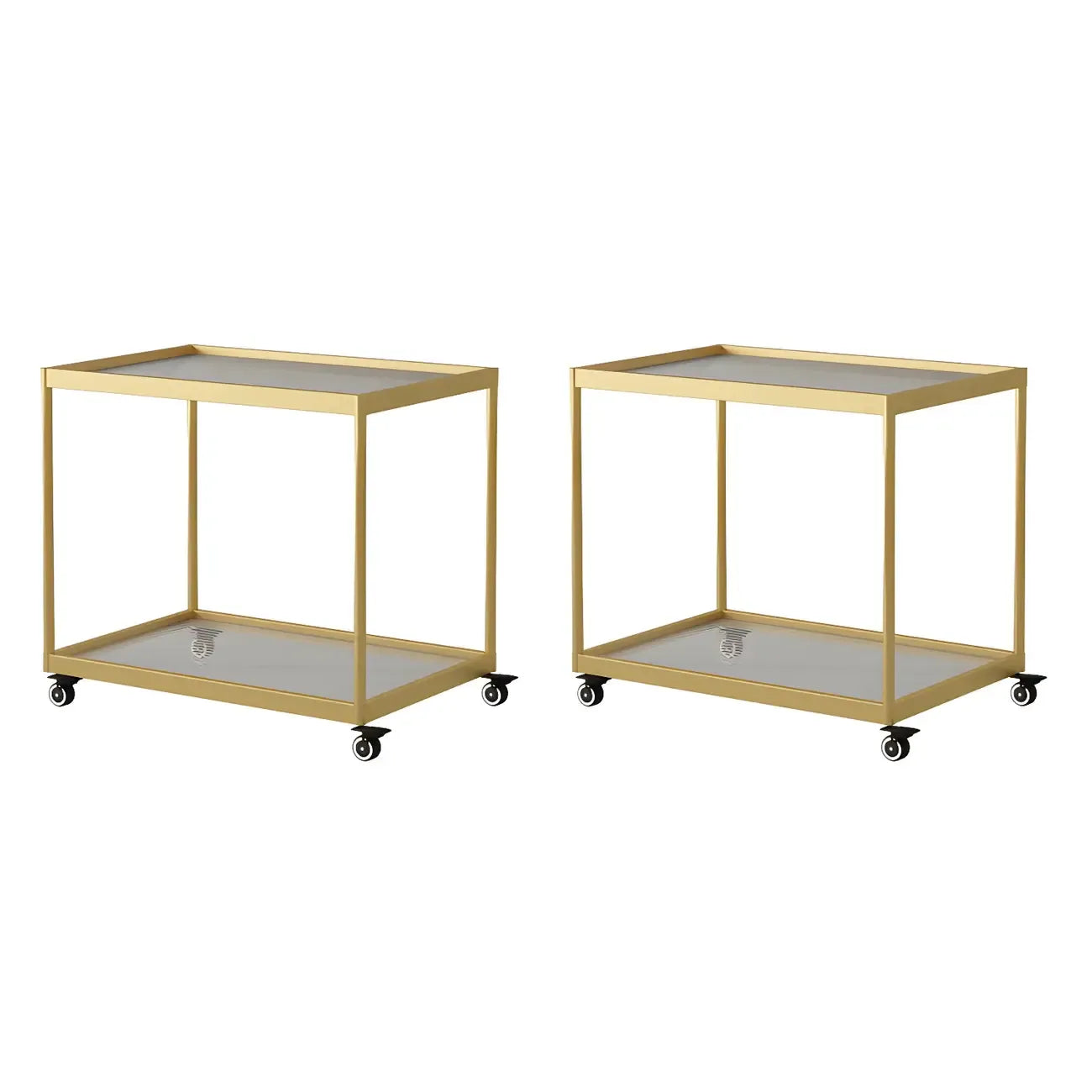 Table d'appoint rectangulaire à plateau supérieur en verre doré sur roulettes