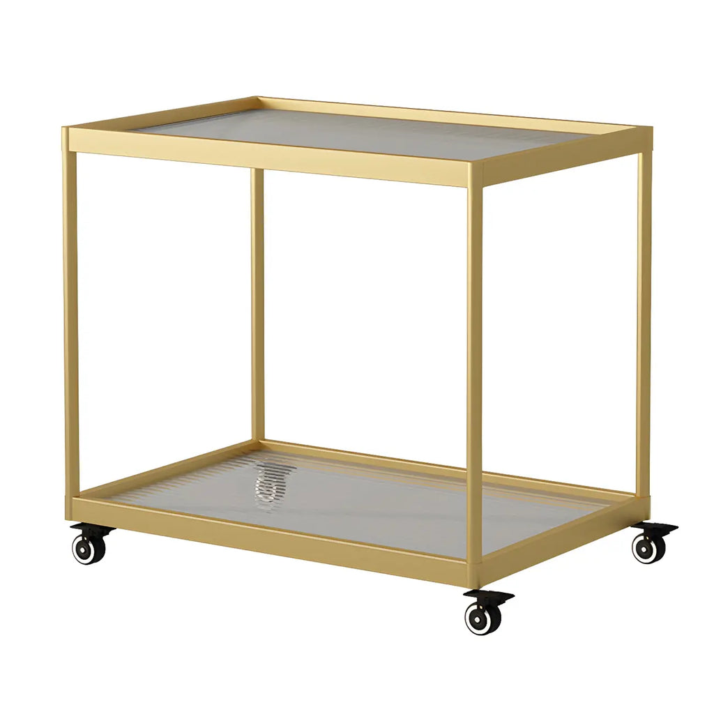 Table d'appoint rectangulaire à plateau supérieur en verre doré sur roulettes