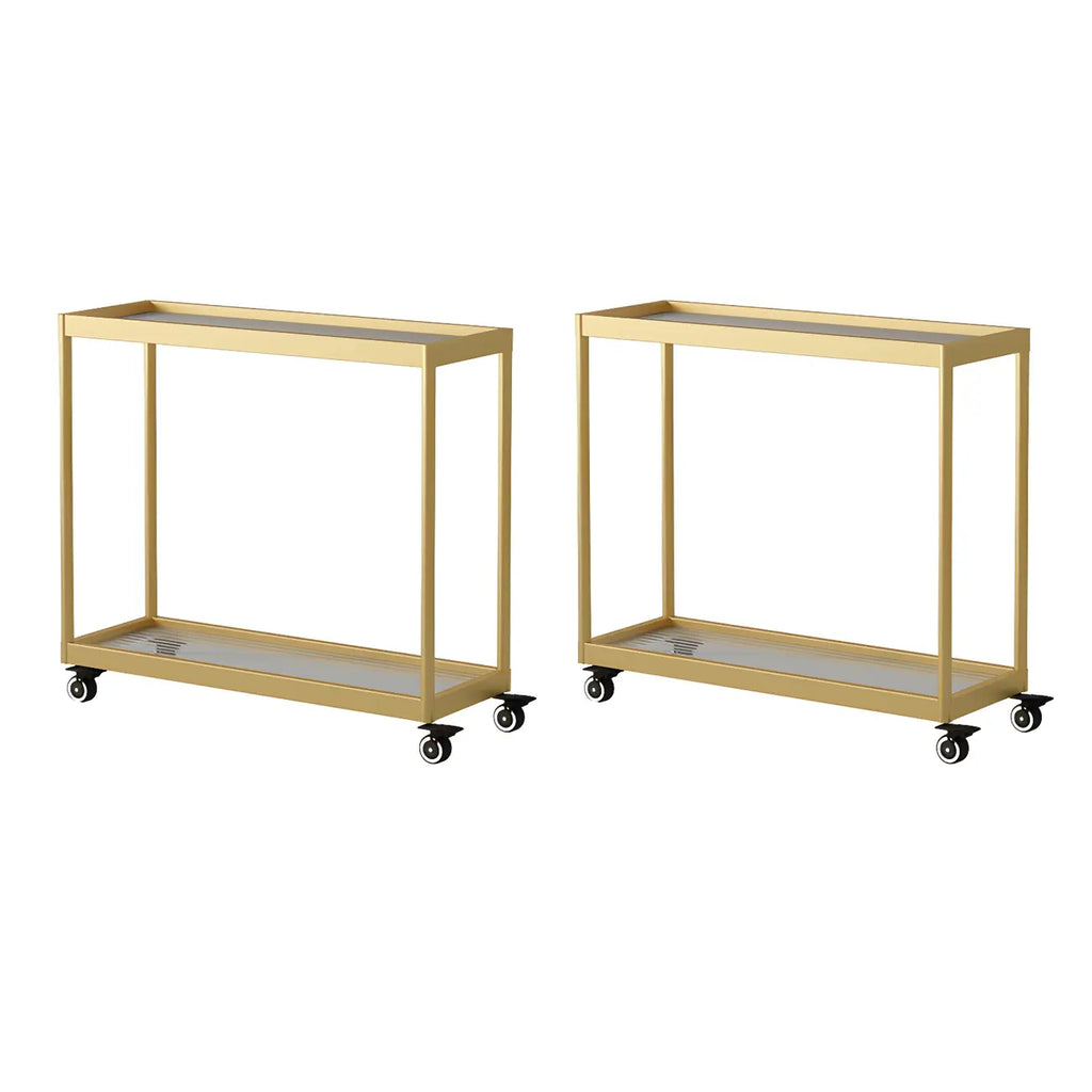 Table d'appoint rectangulaire à plateau supérieur en verre doré sur roulettes