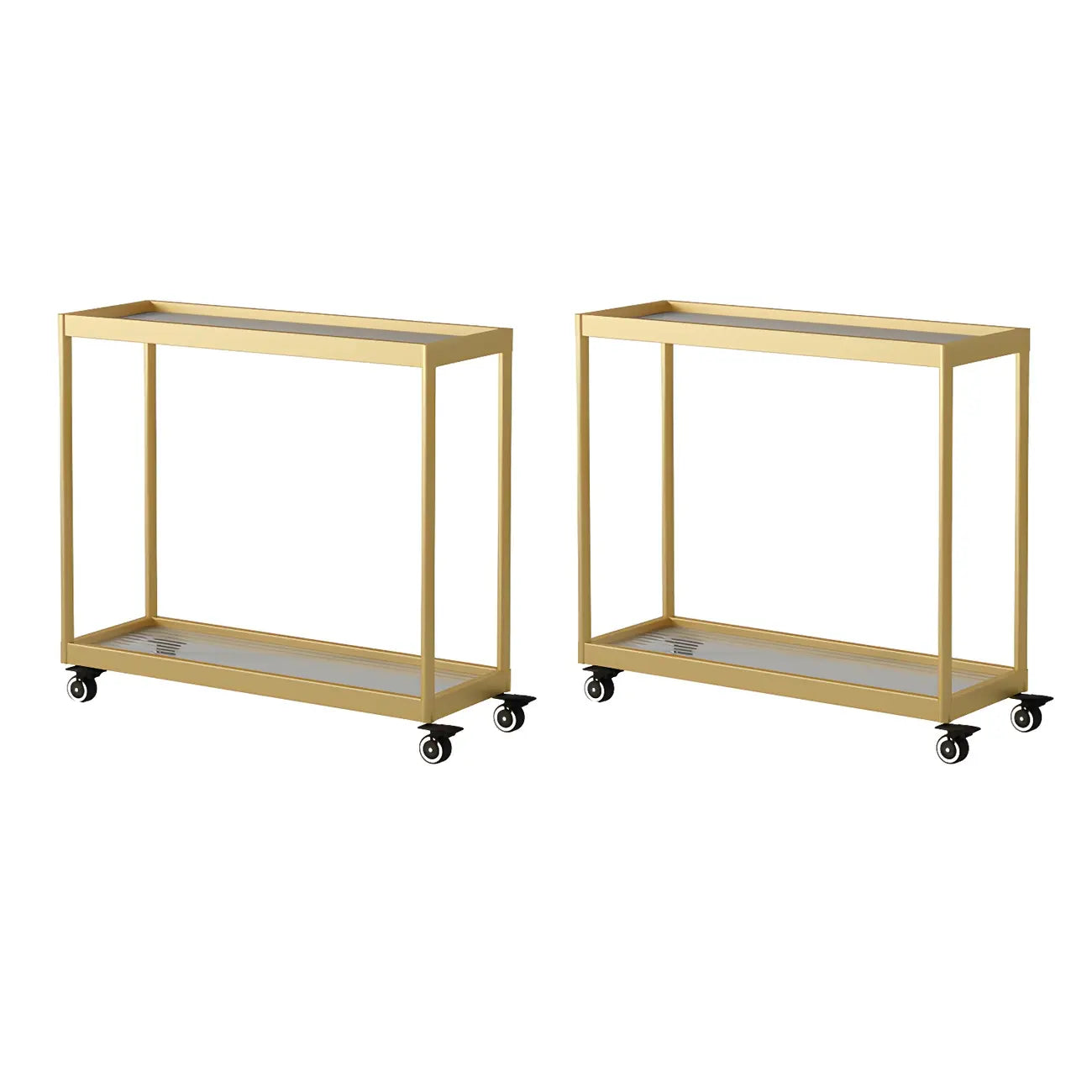 Table d'appoint rectangulaire à plateau supérieur en verre doré sur roulettes