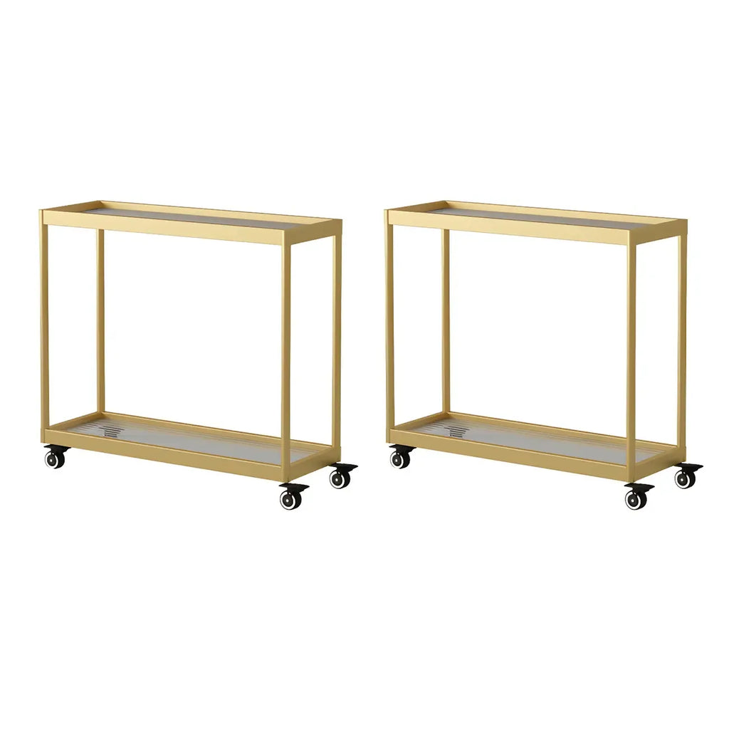Table d'appoint rectangulaire à plateau supérieur en verre doré sur roulettes
