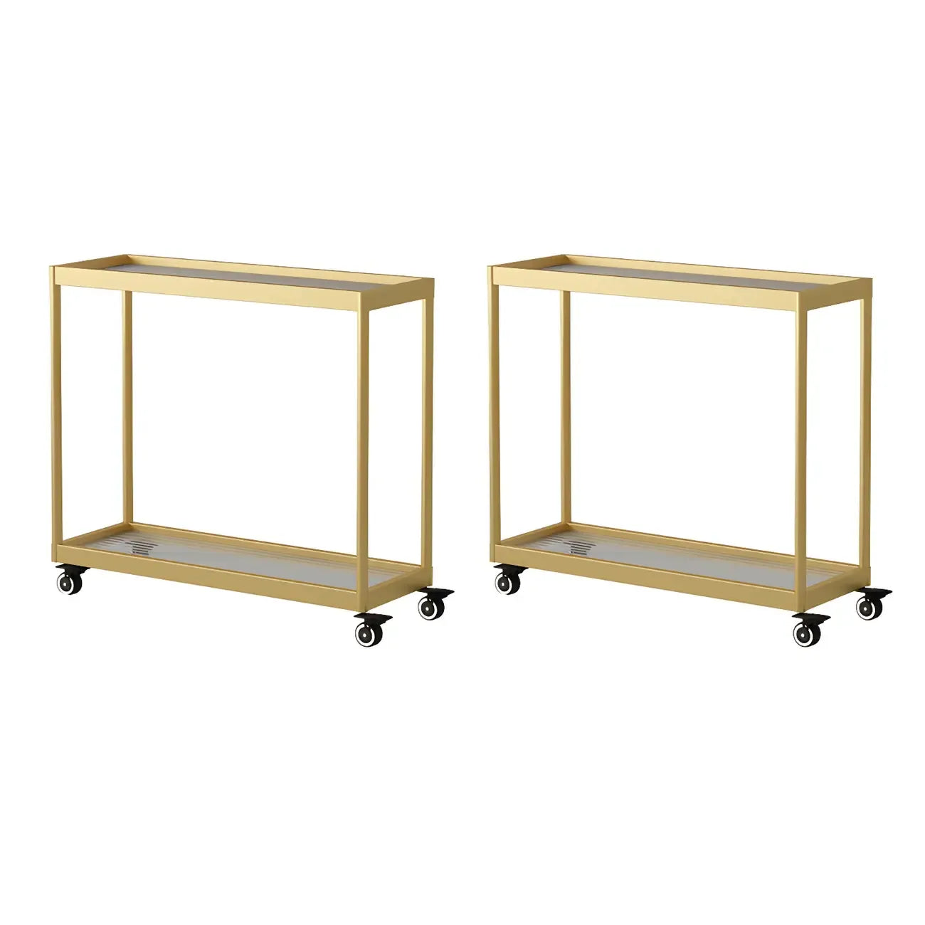 Table d'appoint rectangulaire à plateau supérieur en verre doré sur roulettes