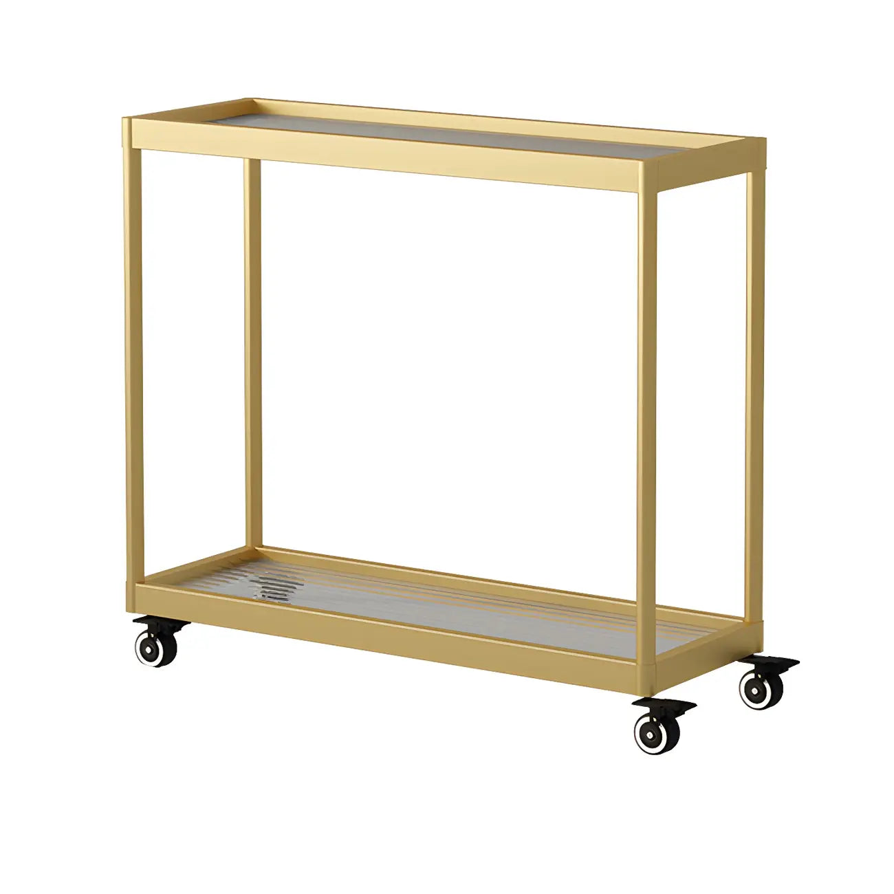 Table d'appoint rectangulaire à plateau supérieur en verre doré sur roulettes