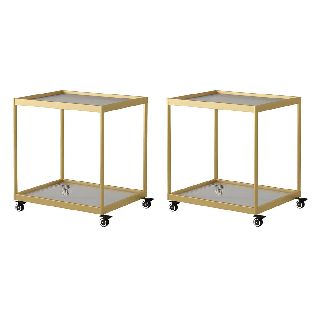 Table d'appoint rectangulaire à plateau supérieur en verre doré sur roulettes