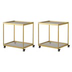 Table d'appoint rectangulaire à plateau supérieur en verre doré sur roulettes