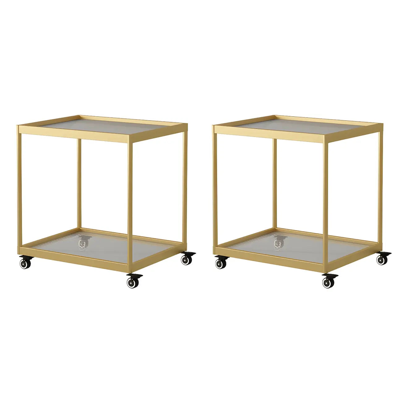Table d'appoint rectangulaire à plateau supérieur en verre doré sur roulettes