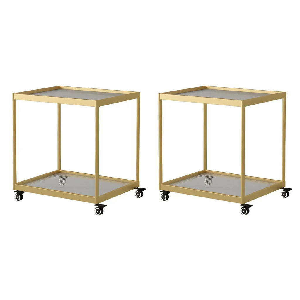 Table d'appoint rectangulaire à plateau supérieur en verre doré sur roulettes