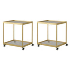 Table d'appoint rectangulaire à plateau supérieur en verre doré sur roulettes