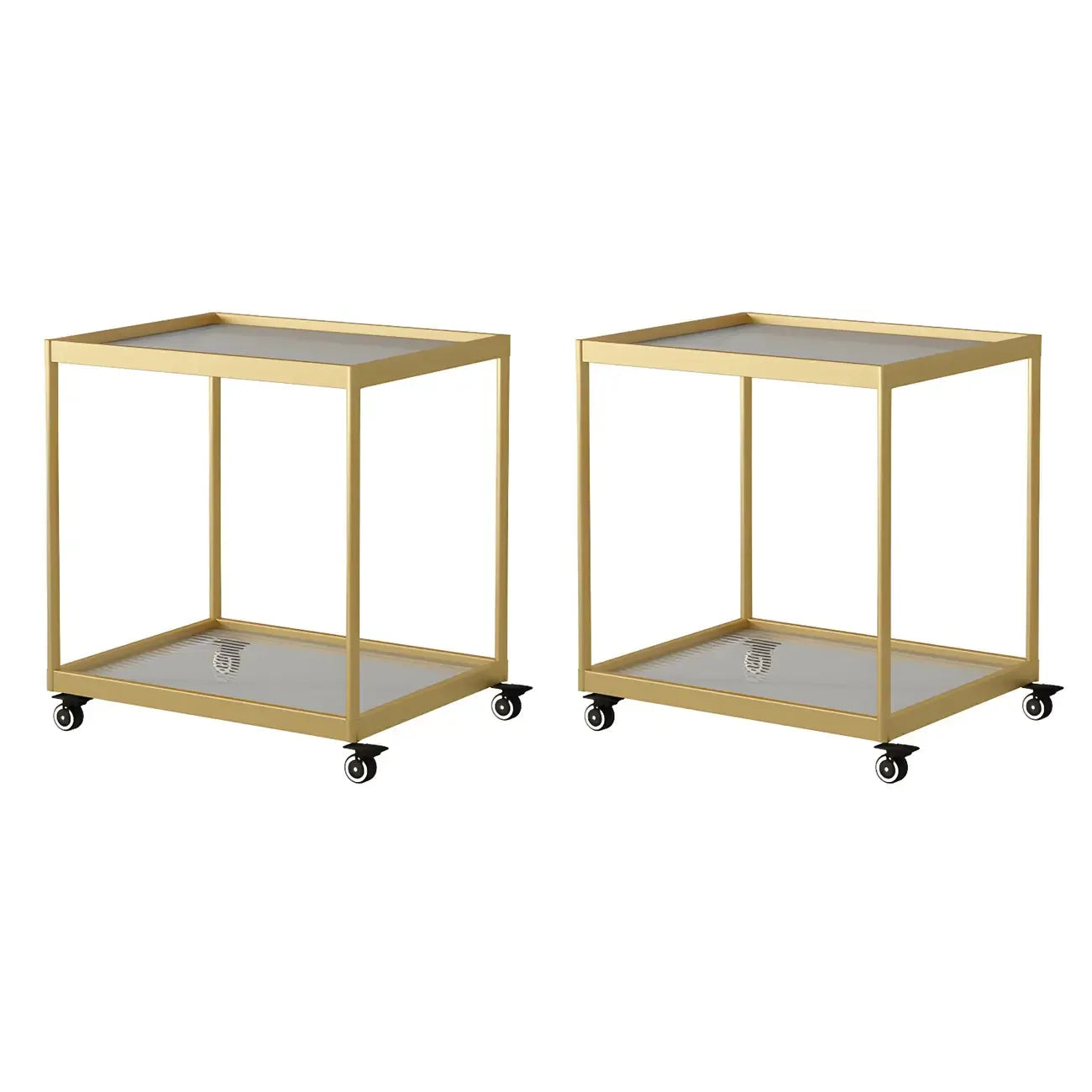 Table d'appoint rectangulaire à plateau supérieur en verre doré sur roulettes
