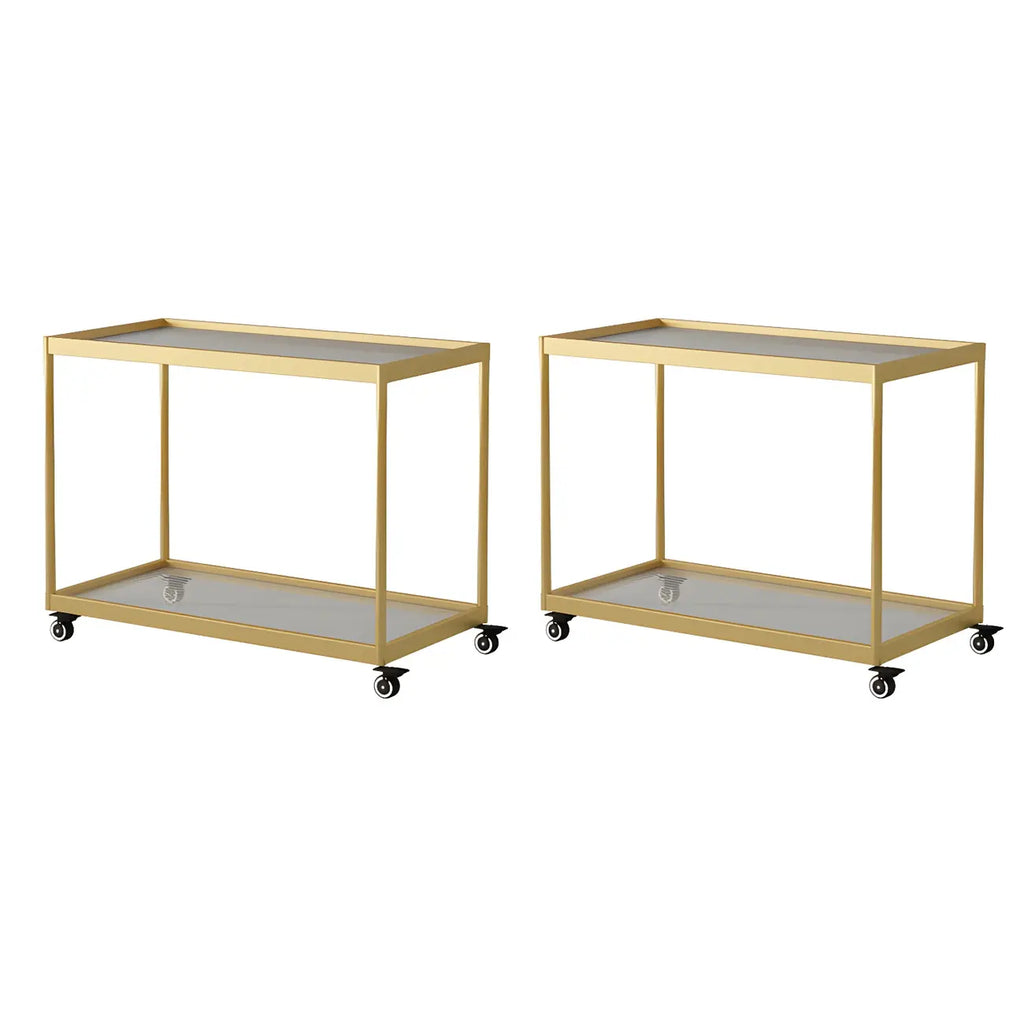 Table d'appoint rectangulaire à plateau supérieur en verre doré sur roulettes