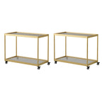 Table d'appoint rectangulaire à plateau supérieur en verre doré sur roulettes