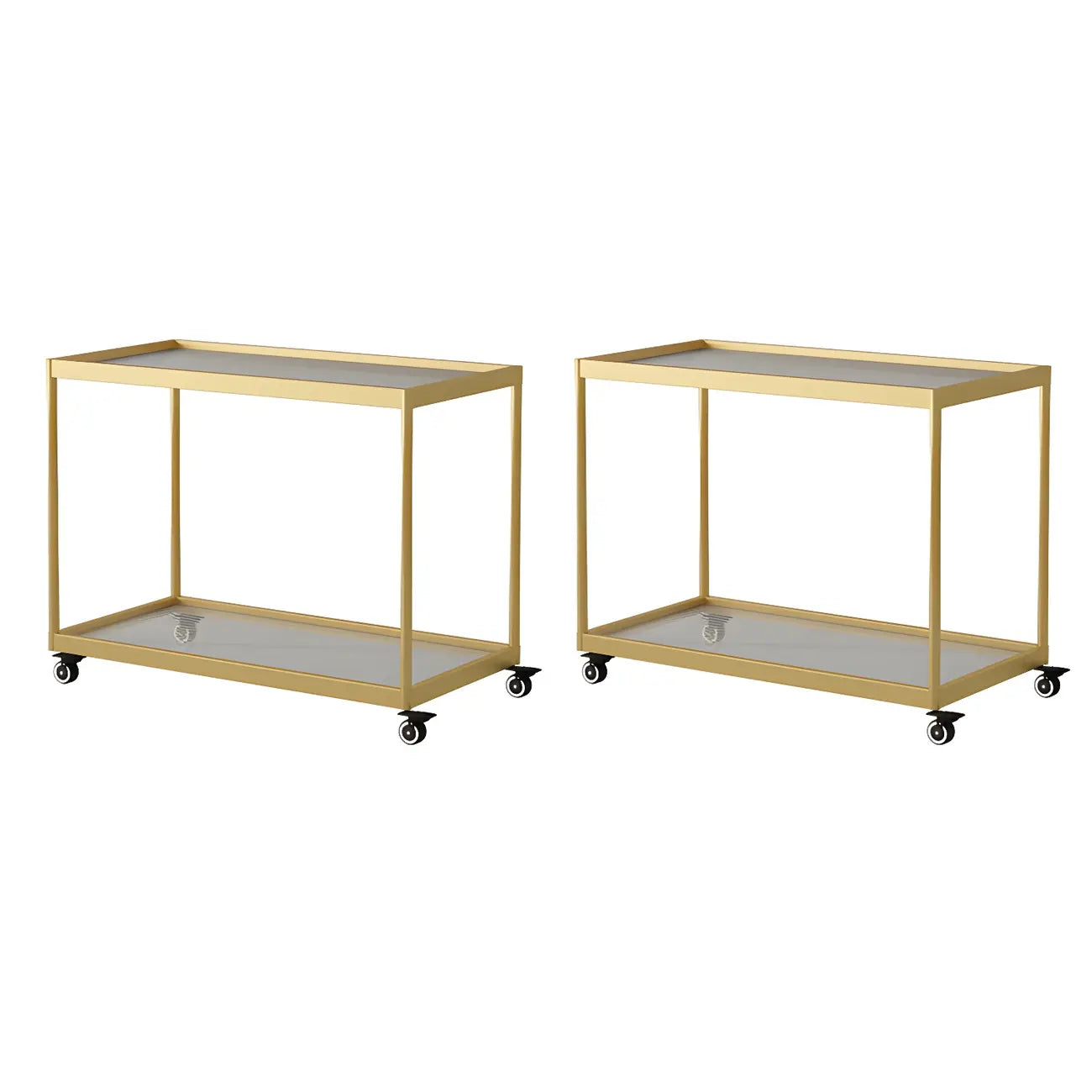 Table d'appoint rectangulaire à plateau supérieur en verre doré sur roulettes