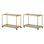 Table d'appoint rectangulaire à plateau supérieur en verre doré sur roulettes