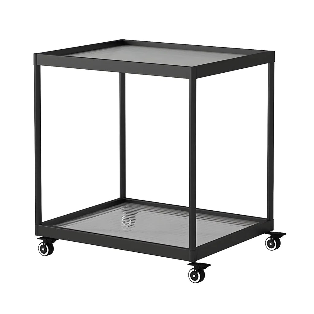 Table d'appoint rectangulaire à plateau supérieur en verre doré sur roulettes