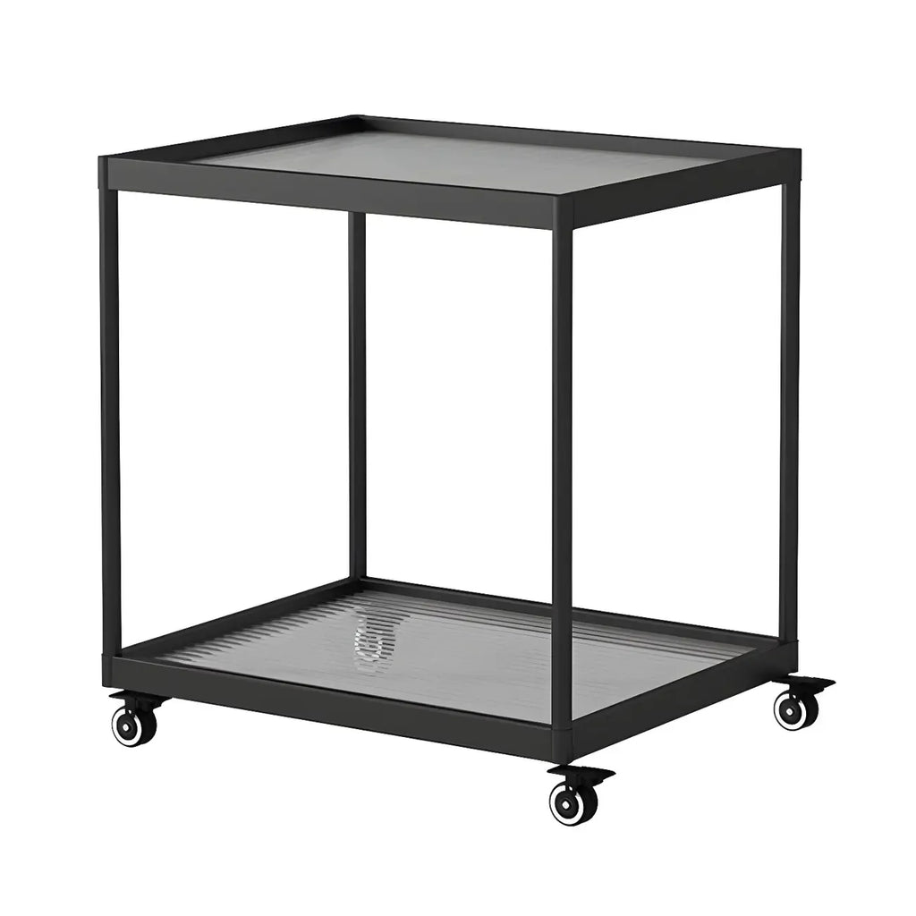Table d'appoint rectangulaire à plateau supérieur en verre doré sur roulettes