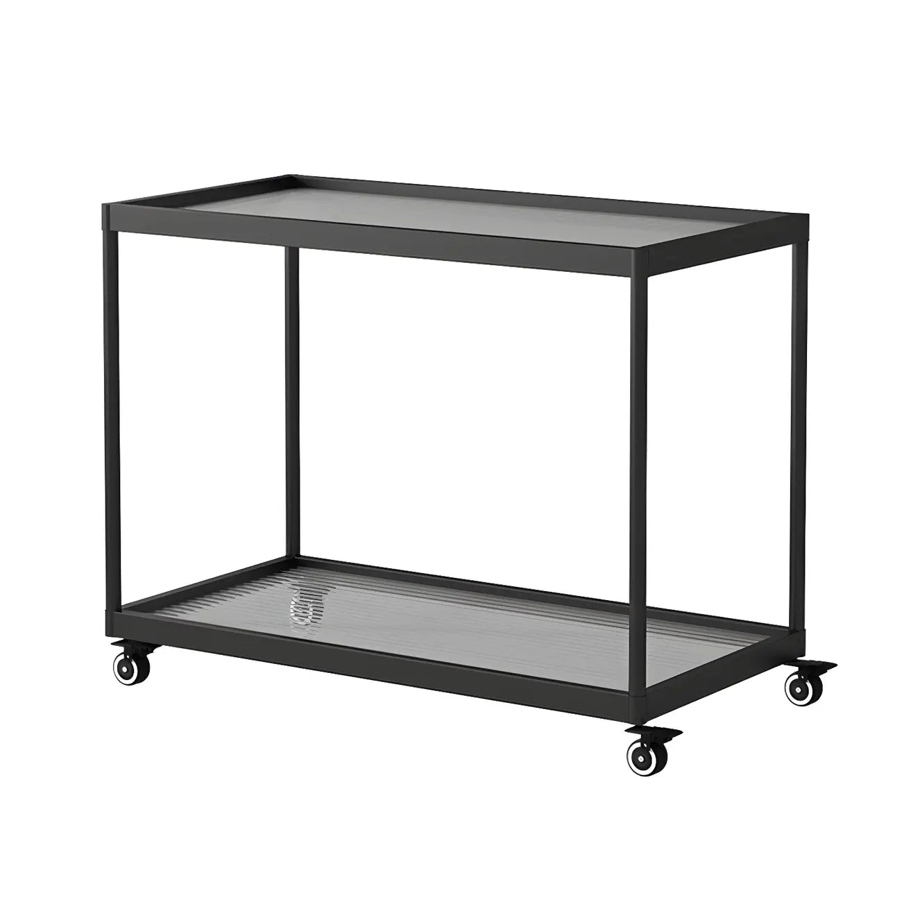 Table d'appoint rectangulaire à plateau supérieur en verre doré sur roulettes
