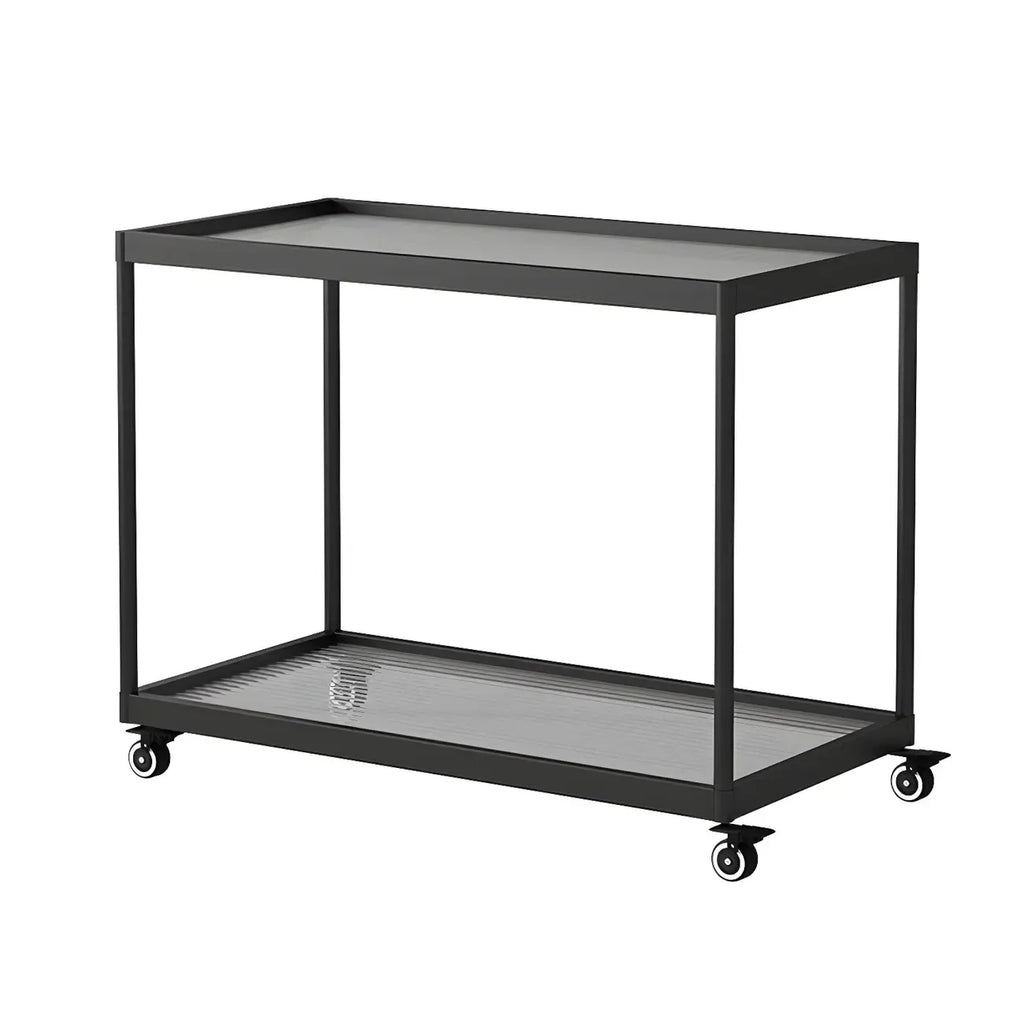 Table d'appoint rectangulaire à plateau supérieur en verre doré sur roulettes