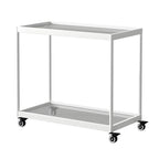 Table d'appoint rectangulaire à plateau supérieur en verre doré sur roulettes