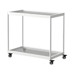 Table d'appoint rectangulaire à plateau supérieur en verre doré sur roulettes