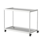 Table d'appoint rectangulaire à plateau supérieur en verre doré sur roulettes