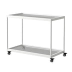 Table d'appoint rectangulaire à plateau supérieur en verre doré sur roulettes