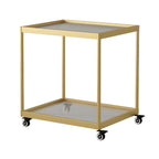 Table d'appoint rectangulaire à plateau supérieur en verre doré sur roulettes
