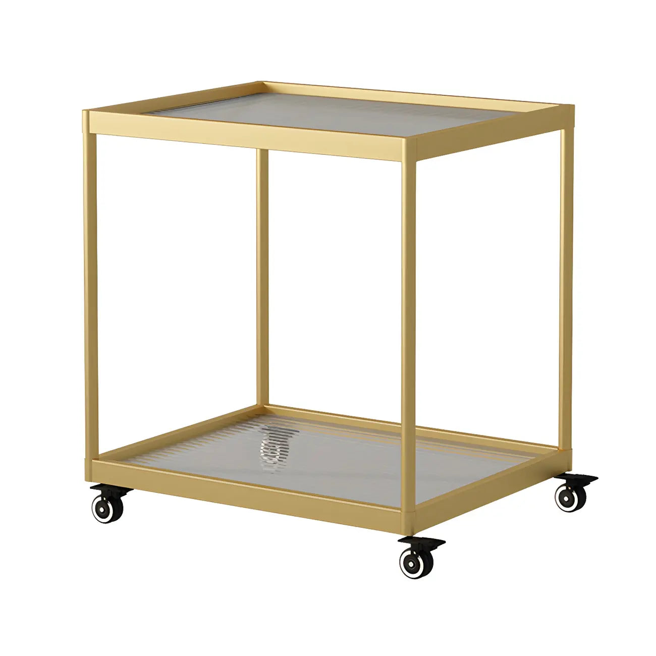 Table d'appoint rectangulaire à plateau supérieur en verre doré sur roulettes