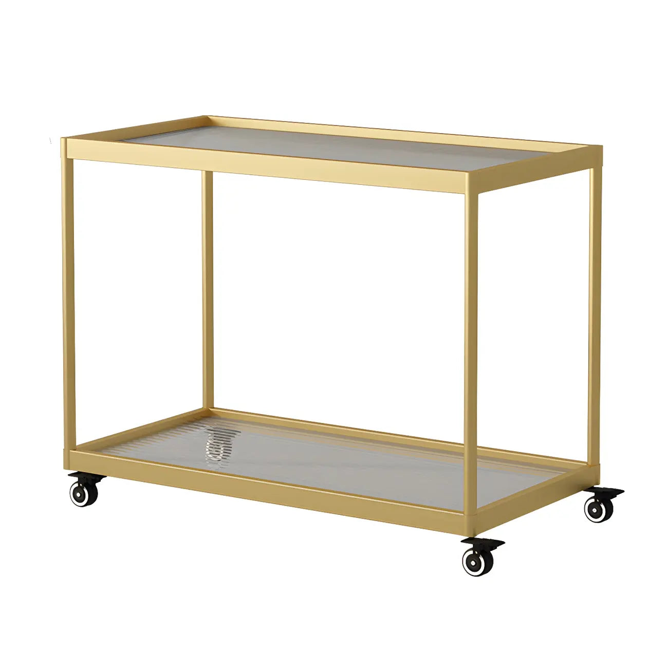 Table d'appoint rectangulaire à plateau supérieur en verre doré sur roulettes