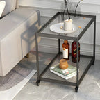 Table d'appoint rectangulaire à plateau supérieur en verre doré sur roulettes