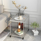 Table d'appoint rectangulaire à plateau supérieur en verre doré sur roulettes