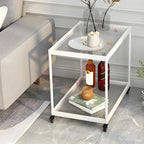 Table d'appoint rectangulaire à plateau supérieur en verre doré sur roulettes