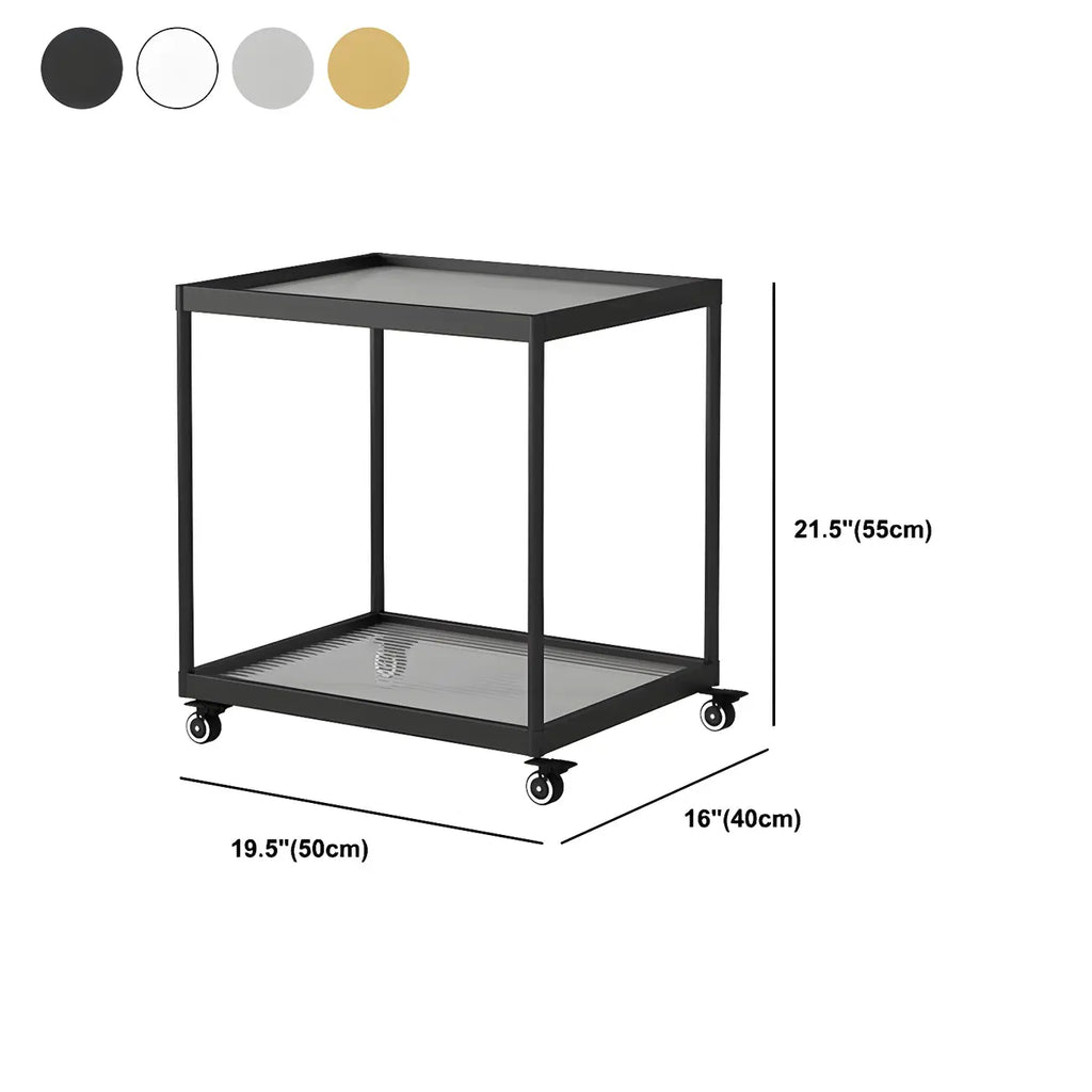 Table d'appoint rectangulaire à plateau supérieur en verre doré sur roulettes