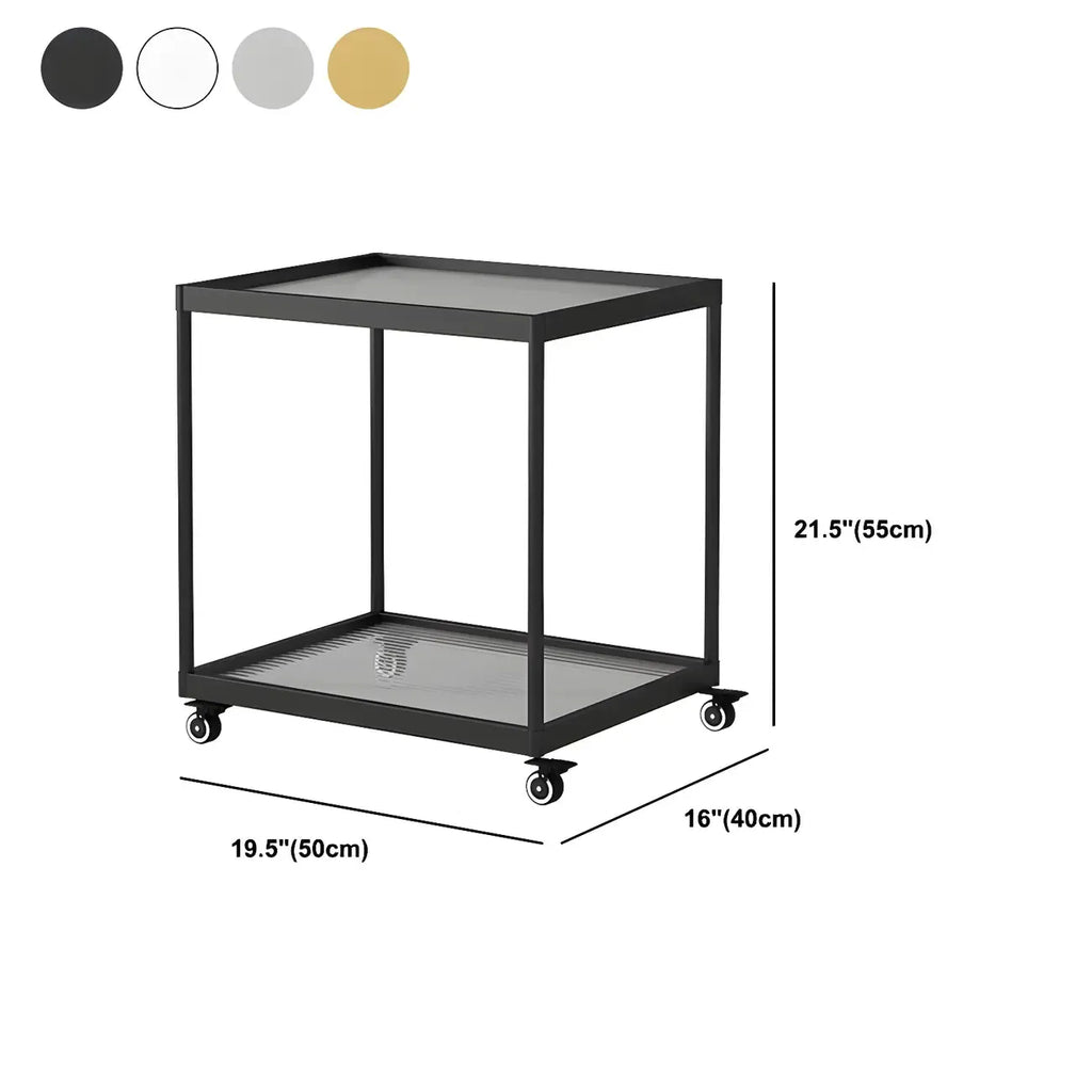 Table d'appoint rectangulaire à plateau supérieur en verre doré sur roulettes