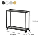 Table d'appoint rectangulaire à plateau supérieur en verre doré sur roulettes