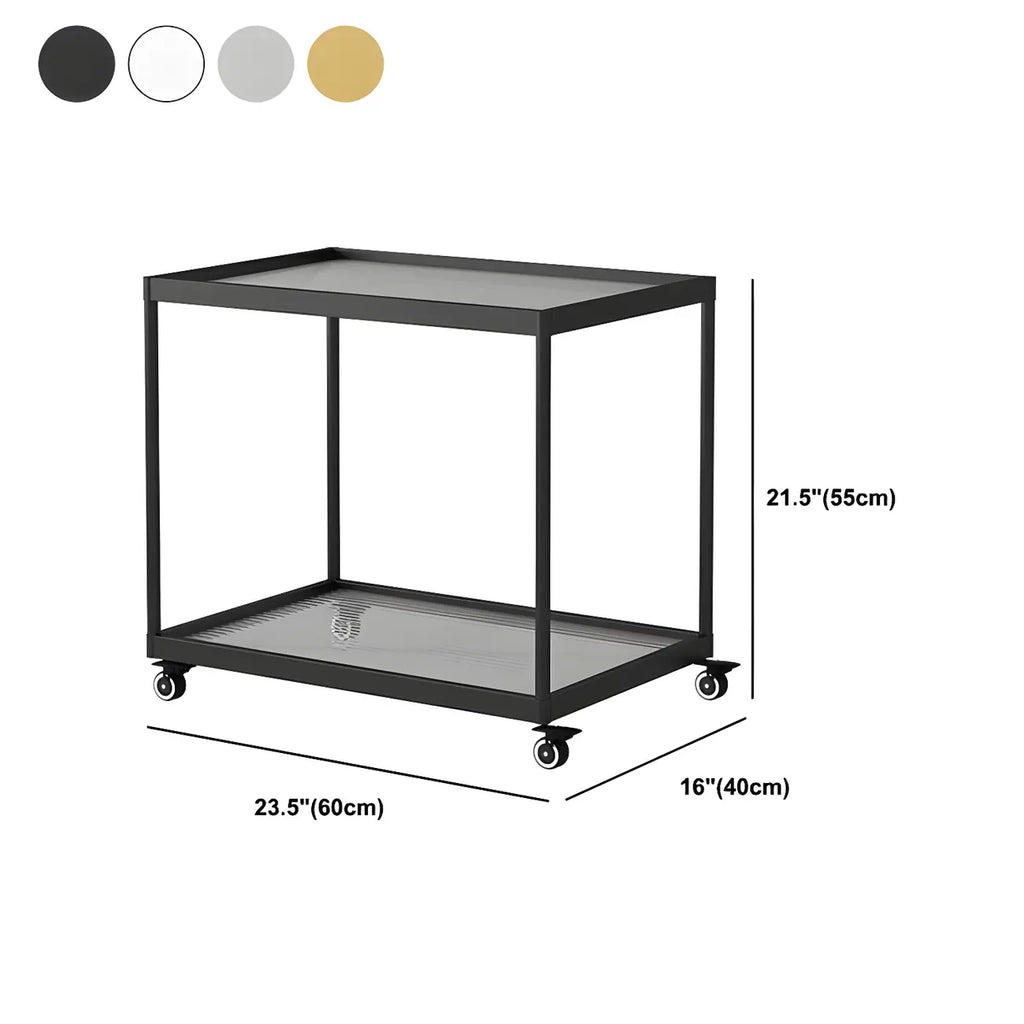 Table d'appoint rectangulaire à plateau supérieur en verre doré sur roulettes