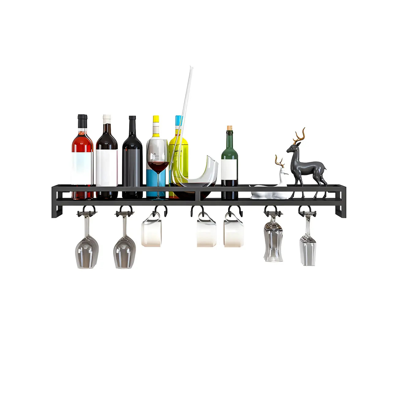 Support mural flottant en métal pour verres à vin et bouteilles avec crochet