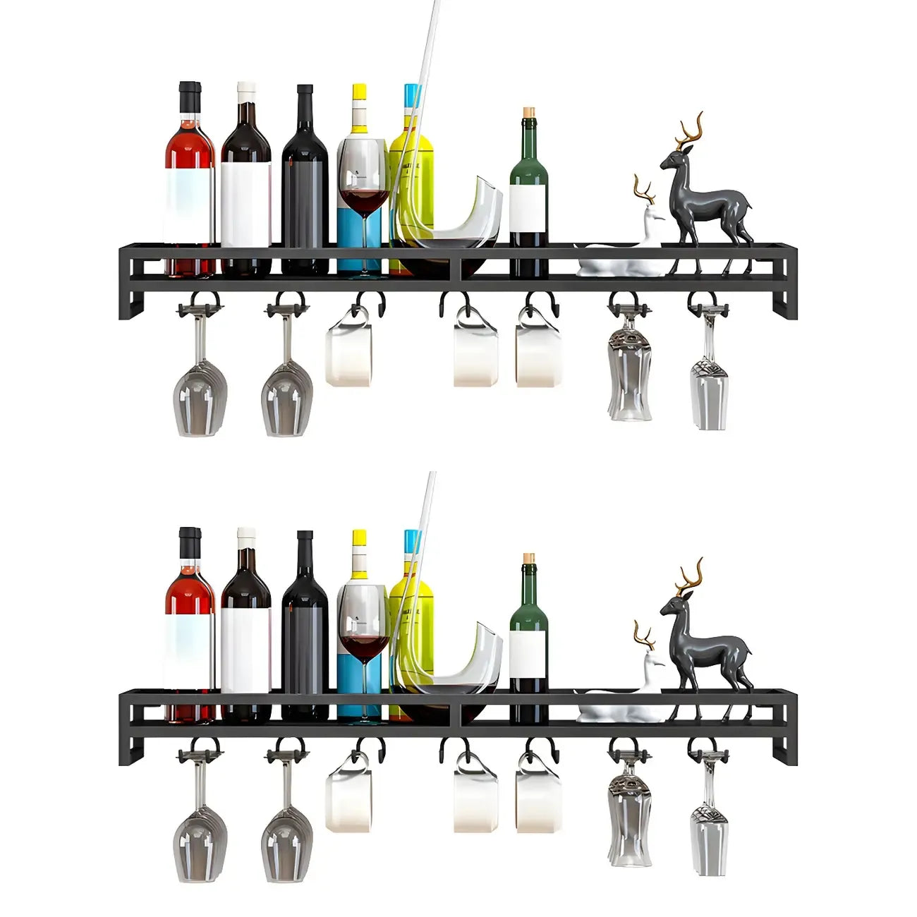 Support mural flottant en métal pour verres à vin et bouteilles avec crochet