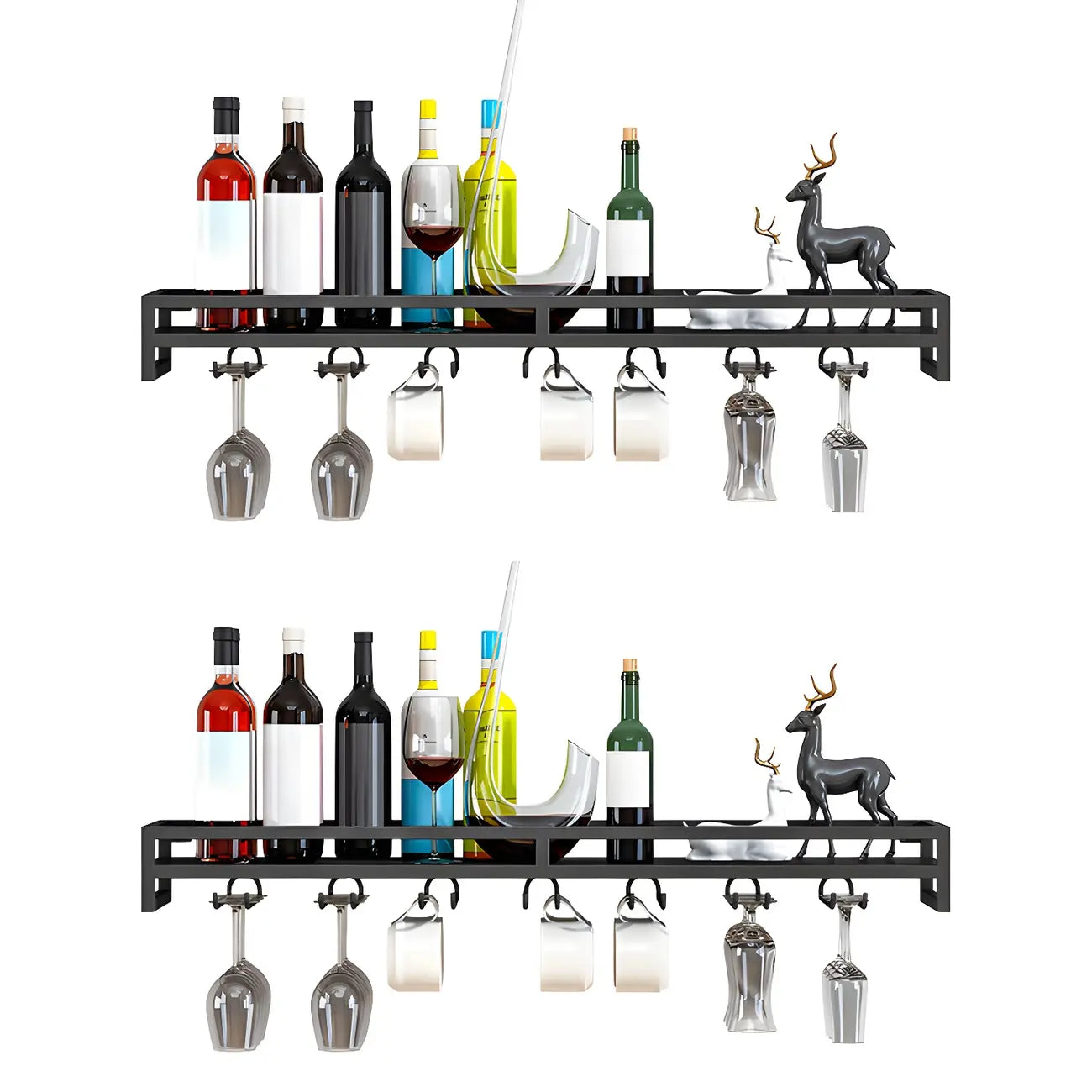 Support mural flottant en métal pour verres à vin et bouteilles avec crochet