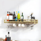 Support mural flottant en métal pour verres à vin et bouteilles avec crochet