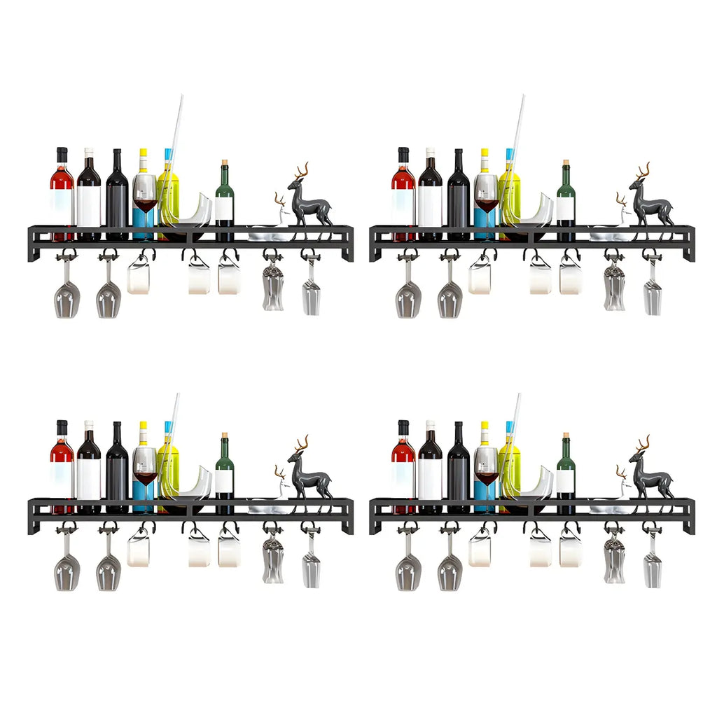 Support mural flottant en métal pour verres à vin et bouteilles avec crochet