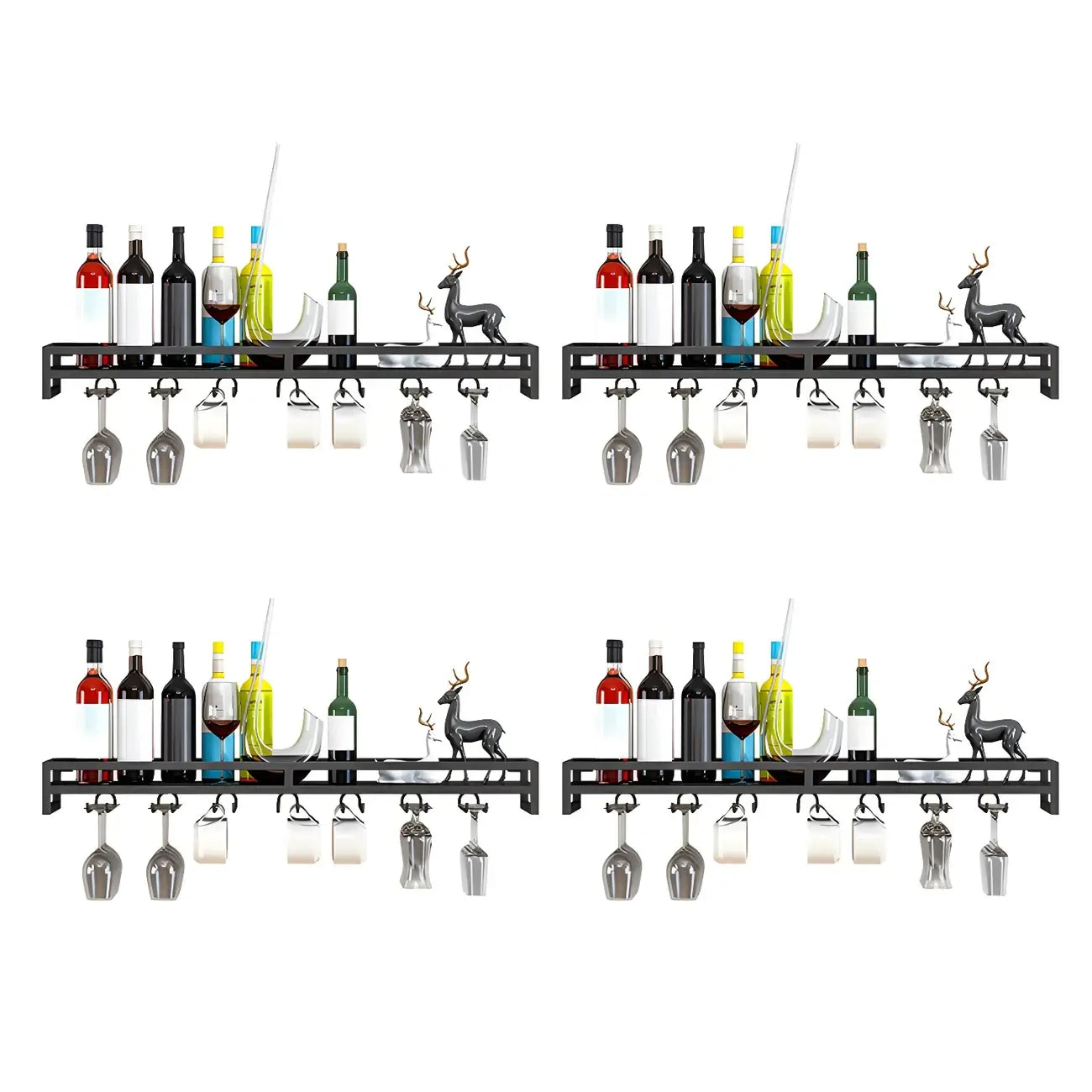 Support mural flottant en métal pour verres à vin et bouteilles avec crochet